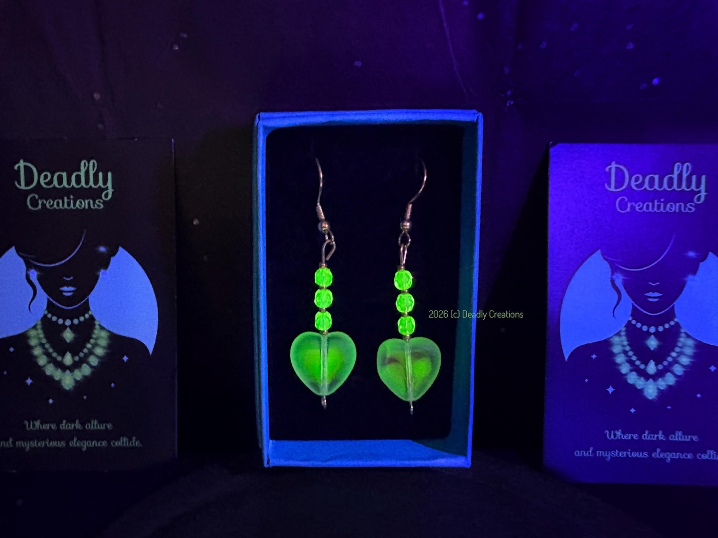 Uranium Glass Heart Drop Earrings