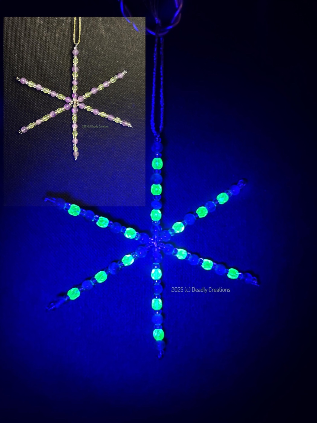 Uranium Glass & Amethyst Christmas Snowflake Decoration
