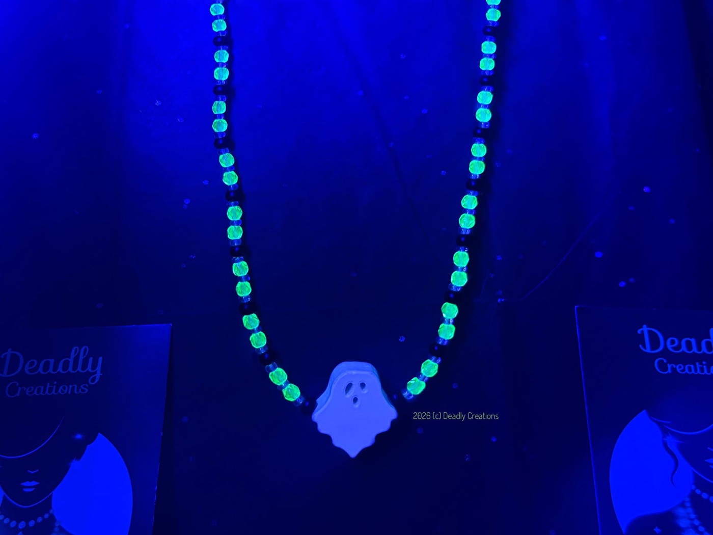 Uranium Glass, Obsidian Necklace with Ghost Pendant