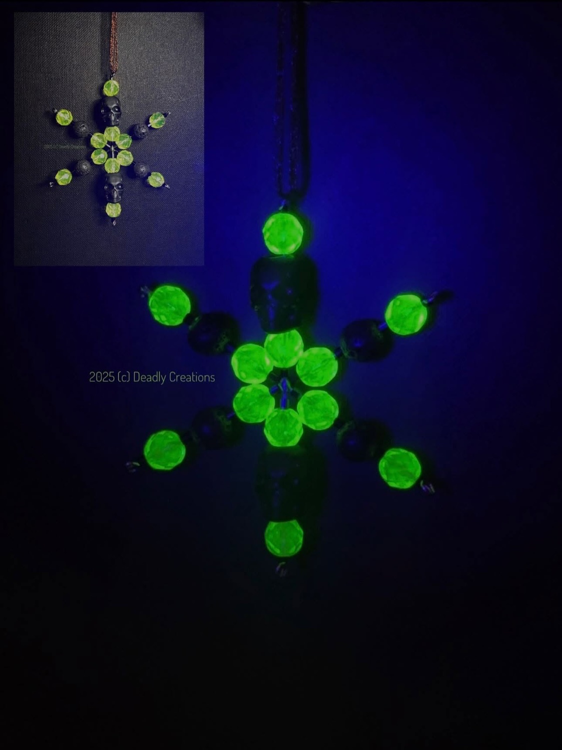 Uranium glass and amethyst snowflake decoration